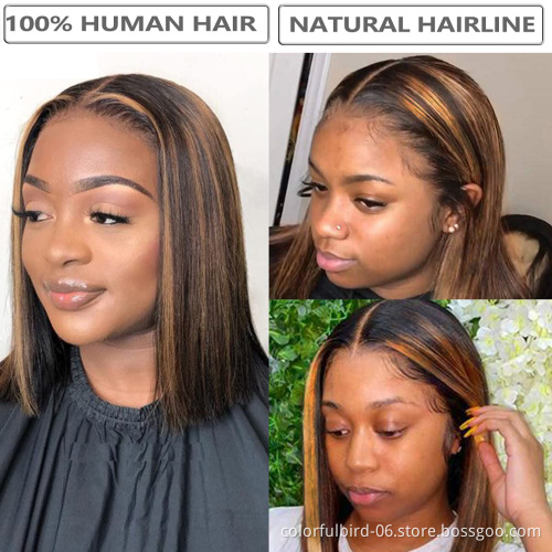Human Hair Lace Frontal Hair Bob Wigs Short Bob Lace Front Wig Raw Virgin Indian hair highlight wig
